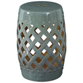 13" x 18" Ceramic Garden Stool with Woven Lattice Design & Glazed Strong Materials Decorative Outdoor Stool, Green