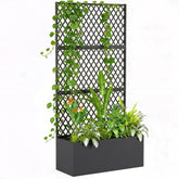Metal Planter Box with Trellis, Raised Garden Bed with Trellis, Diamond Lattice Privacy Planter for Climbing Plants
