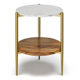 Sonata - Round Marble & Wood Side Table - White / Natural
