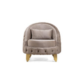 Clytemnestra Modern Style Button Tufted Chair Made Of Wood and Gold Coated Metal Legs in Taupe Color