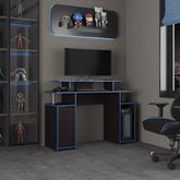 Poseidon 47" Wide 2-Tier Gamer Desk With Three Shelves And PC Tower Stand, Black