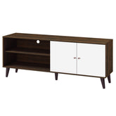 Tale TV Stand for TVs up to 63", with 2 Storage Shelves& 1 Cabinet, Modern Entertainment Centre for TV in Living Room in Walnut +White
