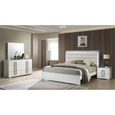 Display Contemporary Style 4 Pc Full Bedroom Set with LED Headboard Made with Wood in White