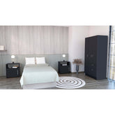 3 Piece Bedroom Set, Cartagena Armoire + 2 Omaha Nightstands, Black