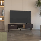 Rhea 63" Wide Tv Stand with Two pull down Cabinets, Two Shelves, Cable Management , Living Room, Tv Room Black Wengue - Light Oak