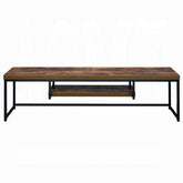 Industrial Style TV Stand Black Metal Frame Living Room Furniture 1pc Wooden Top Weathered Oak Finish Shelf