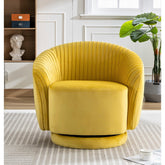 Velvet 364 Degree Swivel Barrel Chair, Pleated Modern Accent Armchair with Sturdy Base and Thick Padded Cushion, Leisure Round Sofa Chair for Living Room Bedroom Office Hotel Nursery