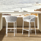 Chronos 27.5" Rope Barrel Low Back Patio Counter Stool, Set of 2, Optic White Acrylic