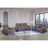 Epic Brown 3PC Power Reclining Sofa-Loveseat and Recliner with Power Headrest, LED and more