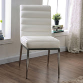 White Leatherette Metal frame 2pcs Side Chairs, Dining Room Furniture Plush Cushion Padded Seat Dining Chair Contemporary Style