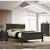 Classic Contemporary Queen Size Bed Gray Louis Phillipe Solidwood 1pc Bed Bedroom Sleigh Bed Furniture