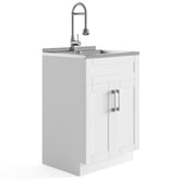 Clytemnestra - Deluxe 24" Laundry Cabinet with Faucet and Stainless Steel Sink - Pure White
