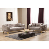 DIARY Modern Style 2 Piece Livingroom set(includes Sofa + Loveseat) Made of Wood with Button Tufted Surface in Taupe Color