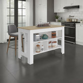 Astyanax Wide Kitchen Island with Spacious Tabletop, 3 Open Storage Shelves, Four Sturdy Legs and Comfortable Meal Prep Workstation