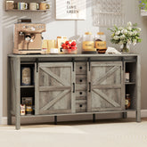 59" Buffet Cabinet, Farmhouse Sideboard with Thick Top, 2 Barn Doors, 4 Drawers and 2 Adjustable Shelves, Gray Wash