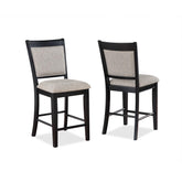 Farmhouse Style 2pc Black Light Gray Counter Height Chair Bar Stool Footrest Upholstered Back Seat Wooden Furniture