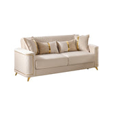Celestia Modern Sofa in Ivory with Solid Birch Wood Frame, Pocket Coil Cushioning and Stainless Steel Legs