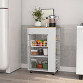 Treasury Kitchen Cart, One Drawer, Two Open Shelves, Four Casters -White / Light Oak
