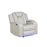 WALTZ LED & Power Recliner Chair Made With Faux Leather in Ice
