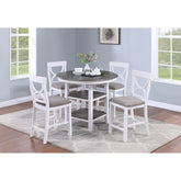 Mercury Height Dining Table w Storage Shelve 4x Chairs Padded Seat Unique Design Back 5pc Dining Set White Color