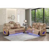 Hephaestus Modern 2pc Power Reclining Massager Sofa and Loveseat Set in Caramel Faux Leather