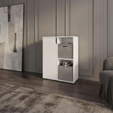 Astyanax 30" H Bookcase and Storage Cabinet with One Door and 2 Open Display Shelves, Compact Storage Cabinet