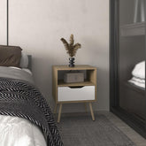 Vertex 21" High Nightstand, One Drawer, One Open Shelf, Natural Oak, White