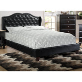 Queen Size Bed 1pc Bed Set Black Faux Leather Upholstered Wingback Design Bed Frame Headboard Bedroom Furniture Tufted Upholstered