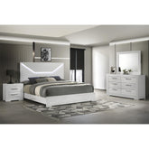 Galaxy Modern Style 4 Pc Queen Bedroom Set with LED Headboard Made with Wood in White