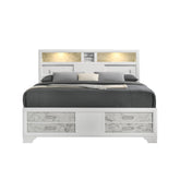 Hector Modern Style Queen Bed with Footboard drawers and shelves in the headboard Made with Wood in White