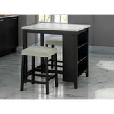 Dining Room Transitional 3pc Dining Set Gloss Table Top w Storage Shelves Side 2x Stools Black Ivory White