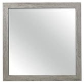Jupiter 39 Inch Transitional Mirror, Square Wood Frame, Weathered Gray Veneer