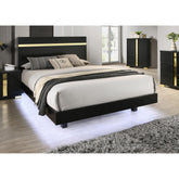 Black 1pc Queen Size Bed Underbed LED Modern Bedroom Furniture Acrylic Trim Mattress Ready Bedframe