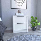 Lyra Nightstand , End Table, Side Table Two Drawers, Metal Handle -White
