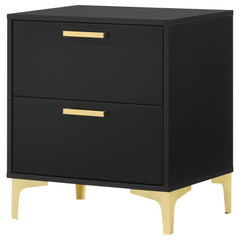 Black and Gold 2-Drawer Rectangular Nightstand