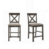 Contemporary Counter Height Chairs Set of 2 Upholstered Seat X-Back Classic Gray Finish Wooden Dining Furniture