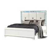 Aeneas Modern Style Queen Upholstered Bed Made with Wood, LED lights and Crystal Accents in White(NJ WAREHOUSE)