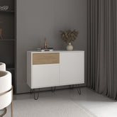 Jason 39" Wide Console Table With Two Cabinets, One Drawer and Four Shelves, White - Natural Oak
