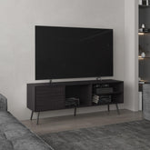 Oasis 63" Wide Tv Stand with One Cabinet, Three Open Shelves, Cable Management, Living Room, Tv Room Black Wengue
