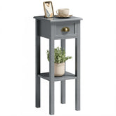 2-Tier Side Table with Drawer and Shelf, End Table for Living Room and Hallway, Gray