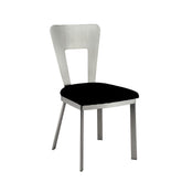 Contemporary Silver Metal 2pc Dining Chairs Black Microfiber Seat Dining Room Keyhole Back Satin Plated Powder Coating Chair