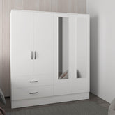 Sanctuary 160 Armoire, Six Shelves, Two Double Door Cabinets, Two Mirrors, Two Drawers, White