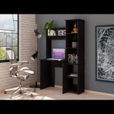 Desk, Five Shelves, Two Superior Shelves, Black