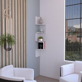 Arcadia Corner Floating Shelf, Modern 4-Tier Display, White