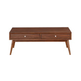 2 Drawer Wooden Coffee Table with Splayed Legs, Walnut Brown