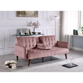 72" Sleeper Sofa Bed - Convertible Folding Backrest to Full Bed with Cup Holder & Drop-Down Table - Space Saving Linen Sofa for Small Spaces - Easy Assembly, Pink