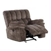 Transitional Style Glider Recliner Track Pillow Top Arms High Density Foam Dark Brown Finish Primary Living Room