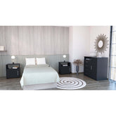 3 Piece Bedroom Set, Rioja 4 Drawer Dresser + 2 Omaha Nightstands, Black
