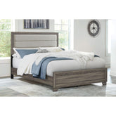 Hestia Brown Oak Upholstered Queen Bed