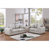 Classic Living Room 2pc Sofa Set Ivory Corduroy Sofa And Loveseat w Pillows Square Arms Plush Couch